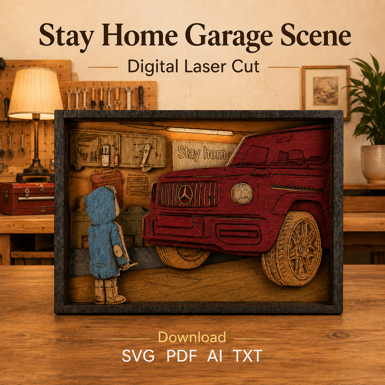 954e6cf2-056d-490e-93e0-742026a8710e Garage SVG 3D Layered Silhouette, Car Mechanic Cut File, 7 Layered Artwork - Image 1