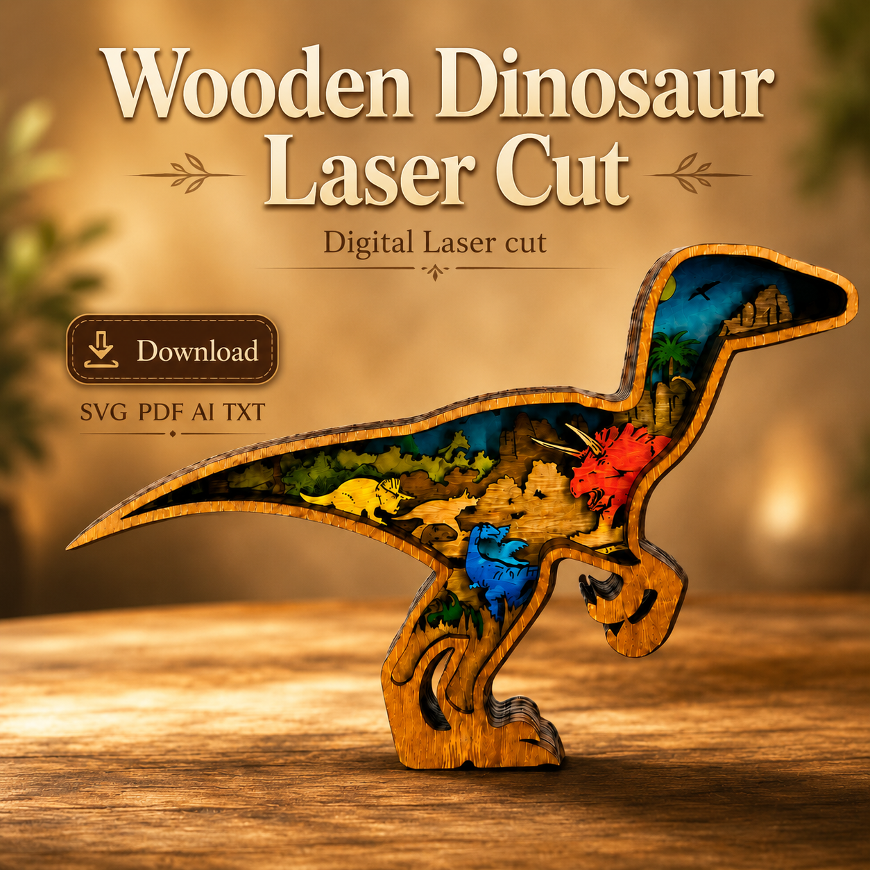 97ea54f4-f5dc-422b-8fa0-89c8b8f2f607 Velociraptor Multilayer SVG, Layered Dinosaur Laser File - Image 1