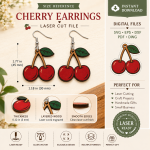 Cherry Earrings Laser Cut File SVG | Cute Fruit Earrings Template | Glowforge Cut File | Cricut Earrings SVG | DXF EPS PDF Digital Download - Image 2