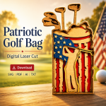Golf American Flag SVG 3D Layered Silhouette, Patriotic USA 4th of July Cut File