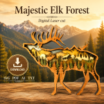 Elk SVG Moose 3D Layered Mandala, Woodland Animal Cut File, Glowforge Laser Cut 7 Layer Plywood Forest Mountain
