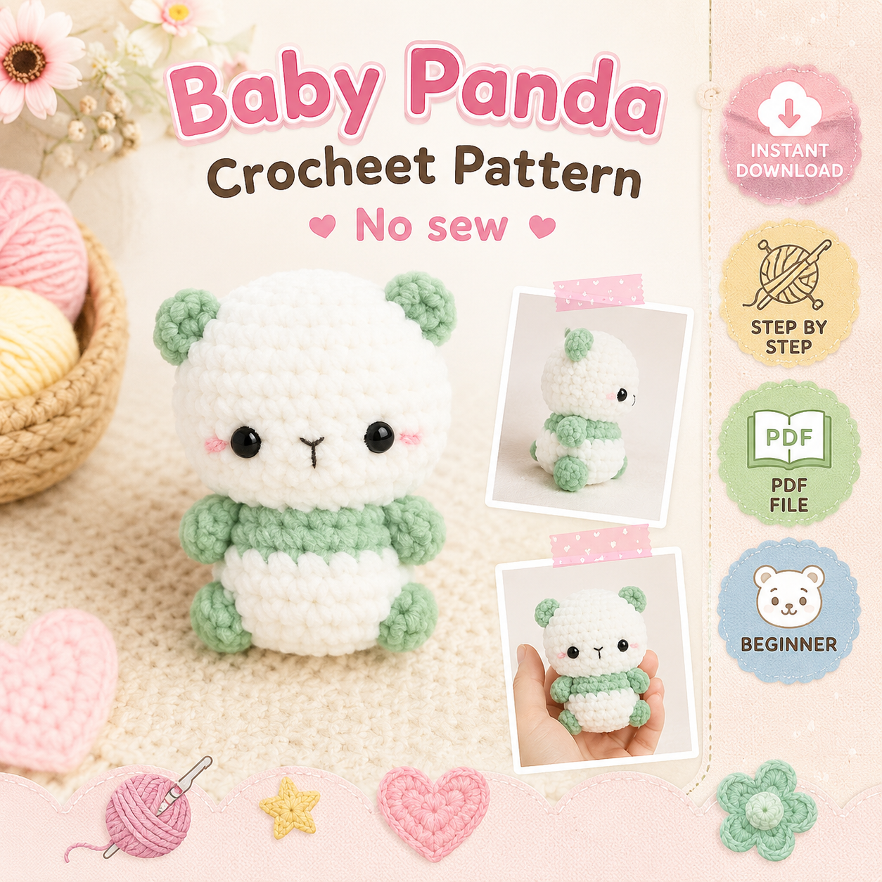 BabyPanda1 No Sew Crochet Panda Pattern PDF, Cute Amigurumi Panda Cub Tutorial, Kawaii Chunky Plushie, Nursery Decor Gift Digital Download - Image 1