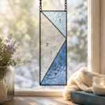 Winter Frost Stained Glass Panel Pattern, Geometric Blue Ice Suncatcher Design, Tiffany Style Window Hanging Craft Template - Image 2