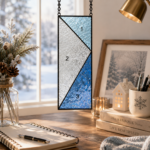 Winter Frost Stained Glass Panel Pattern, Geometric Blue Ice Suncatcher Design, Tiffany Style Window Hanging Craft Template - Image 4