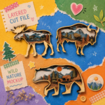 Kit Animals Laser Cut Bundle | 10 Layered SVG Files for Glowforge | 3D Wood Animal Wall Art Templates - Image 2