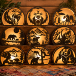 Bear Lantern Bundle Laser Cut File, 3D Wildlife Night Lamp SVG DXF PDF, Glowforge Xtool Wood Craft Download