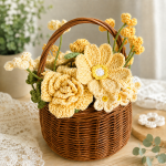 Crochet Flower Basket PDF Pattern, Yellow Rose Bouquet Crochet Pattern, Daisy Flower Arrangement, Crochet Home Decor Gift - Image 9