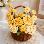 Crochet Flower Basket PDF Pattern, Yellow Rose Bouquet Crochet Pattern, Daisy Flower Arrangement, Crochet Home Decor Gift