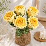 Crochet Flower Basket PDF Pattern, Yellow Rose Bouquet Crochet Pattern, Daisy Flower Arrangement, Crochet Home Decor Gift - Image 2