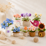 Crochet Flower Garden Pattern PDF, Potted Crochet Flowers, Tulip Rose Sunflower Daisy, Spring Home Decor