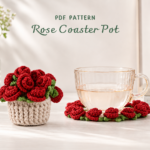 Crochet Flower Coaster Pattern PDF, Rose Mug Rug Digital Download, Floral Tea Cup Mat, Spring Home Decor