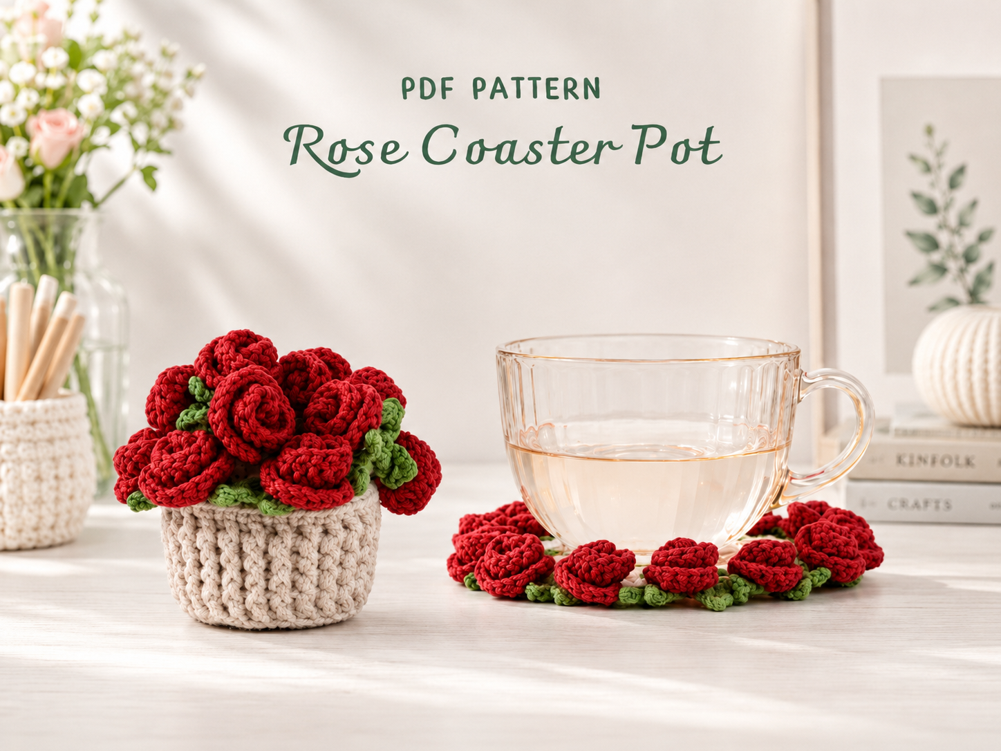 ChatGPT Image 20_09_52 2 thg 6, 2026 Crochet Flower Coaster Pattern PDF, Rose Mug Rug Digital Download, Floral Tea Cup Mat, Spring Home Decor - Image 1