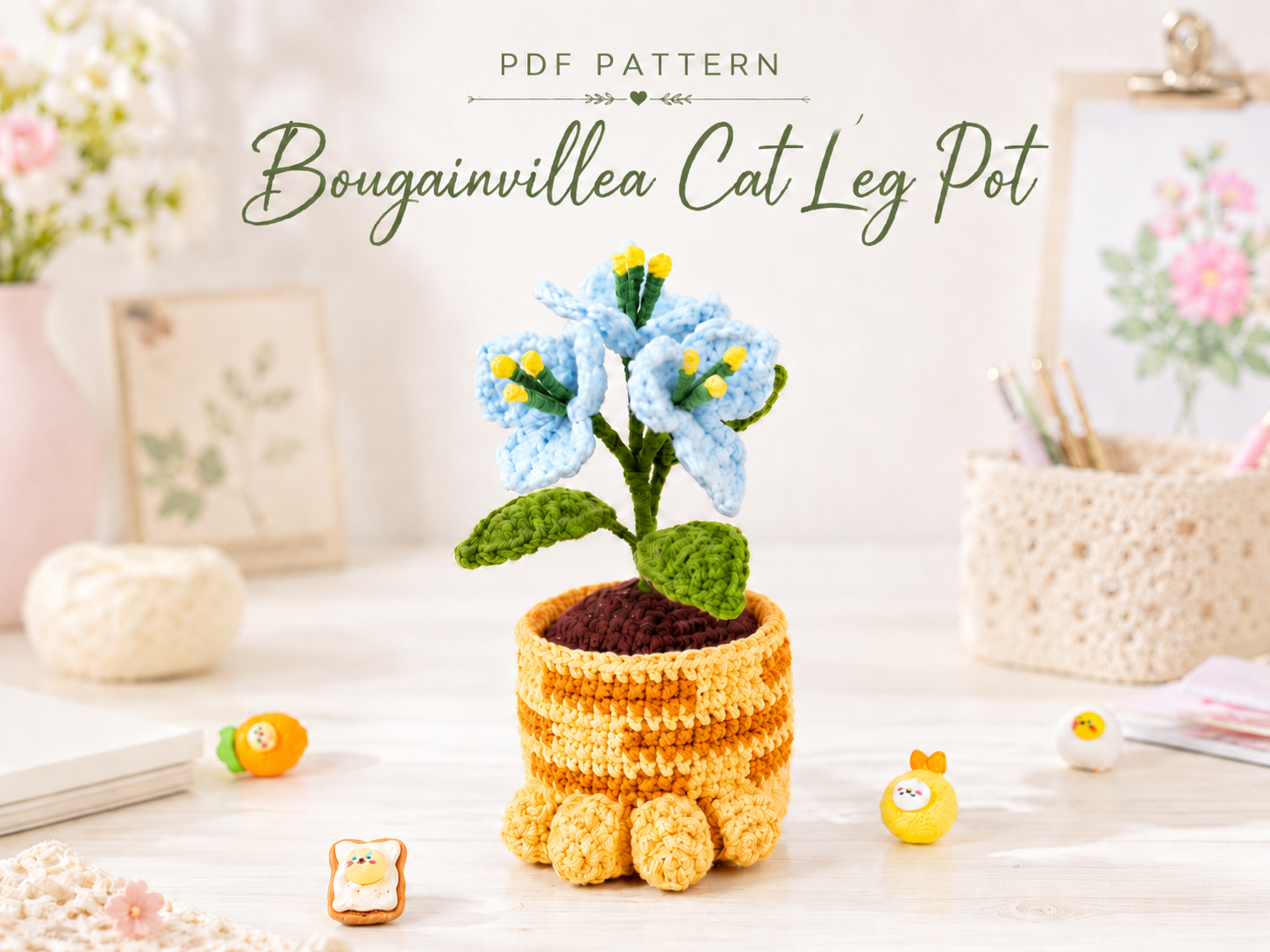 ChatGPT Image 20_11_01 10 thg 6, 2026 PDF Crochet Pattern Bougainvillea Cat Leg Pot, Crochet Flower Plant Amigurumi, Cute Cat Planter Home Decor DIY - Image 1