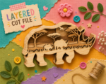 African Safari Animals SVG Bundle | 5 Layered Wooden Laser Cut Designs | Wildlife Decor Glowforge Download - Image 2