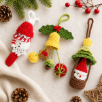 Crochet Christmas Ornament Patterns PDF | Amigurumi Xmas Decorations | Snowman Bell Santa Tree Hanging Ornaments | DIY Gift Instant Download