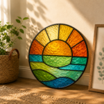 Stained Glass Sun Suncatcher – Handmade Colorful Window Panel, Coastal & Nautical Home Decor, Glass Wall Hanging, Sunlight Reflection Art - Image 3