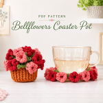 Red Bellflowers Coaster Pot Crochet PDF Pattern, Flower Pot and Cup Coaster Pattern, Floral Crochet Home Decor DIY