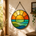 Stained Glass Sun Suncatcher – Handmade Colorful Window Panel, Coastal & Nautical Home Decor, Glass Wall Hanging, Sunlight Reflection Art - Image 5