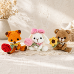 Crochet Animal Pattern PDF, Amigurumi Bunny Fox Bear, Cute Flower Plush Toy Patterns, Woodland Animals Crochet, Instant Download