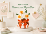 Tiger Flower Pot Crochet Pattern PDF, Amigurumi Tiger Planter with Daffodil Flowers, Cute Animal Crochet Decor