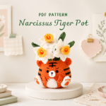 Tiger Flower Pot Crochet Pattern PDF, Amigurumi Tiger Planter with Daffodil Flowers, Cute Animal Crochet Decor