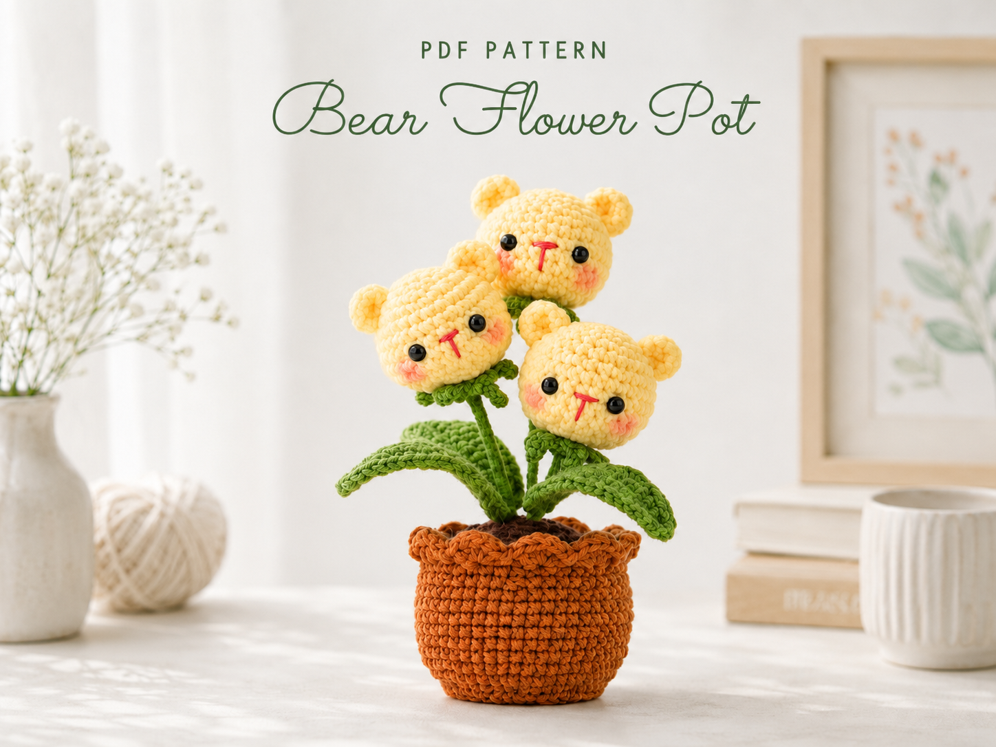ChatGPT Image 20_45_02 10 thg 6, 2026 Bear Flower Pot Crochet Pattern PDF, Cute Amigurumi Bear Plant, Yellow Bear Flower Pot Pattern, Handmade Gift Decor - Image 1
