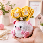 Crochet Pig Flower Pot Pattern PDF, Amigurumi Pig Planter With Flowers, Cute Crochet Animal Plant Pot Digital Download - Image 5