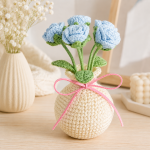 Crochet Flower Bouquet PDF Pattern, Blue Crochet Rose Flower Tutorial, Amigurumi Floral Arrangement DIY, Handmade Decor, Instant Download - Image 2