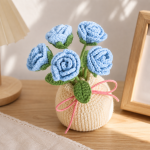Crochet Flower Bouquet PDF Pattern, Blue Crochet Rose Flower Tutorial, Amigurumi Floral Arrangement DIY, Handmade Decor, Instant Download - Image 3