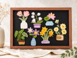 Crochet Flower Pattern PDF, Potted Plants Wall Decor, Floral Applique Crochet Pattern, DIY Handmade Home Decor