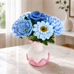 Crochet Flower Bouquet PDF Pattern, Blue Crochet Flowers in Vase, Amigurumi Floral Arrangement, Handmade Home Decor Pattern