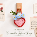 Crochet Heart Bag Pattern PDF, Camellia Flower Bag Pattern, Crochet Purse Pattern, Valentine Heart Bag