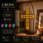Golden Cross Stained Glass Suncatcher Pattern | Christian Cross Window Hanging Template | Tiffany Style Glass Art Digital Download
