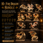 10+ Fire Dragon Bundle 3D Multilayer Laser Cut File | Fantasy Dragon Wooden Decor for Glowforge Xtool Cricut CNC | Svg Dxf Ai Pdf