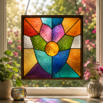 Colorful Floral Stained Glass Window Panel Pattern, Digital Download PNG JPG PDF SVG, Floral Suncatcher Template, Printable Glass Art Design, DIY Home Decor - Image 2