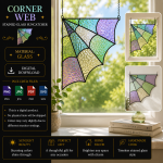 Corner Web Stained Glass Suncatcher Pattern, Spider Web Window Corner SVG, Digital Download PNG JPG PDF SVG, Gothic Halloween Glass Art Template