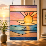 Ocean Sunrise Stained Glass Suncatcher Pattern, Coastal Window Panel Design, Seascape Sun Art Template, Beach House Decor, Digital Download - Image 3