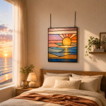 Ocean Sunrise Stained Glass Suncatcher Pattern, Coastal Window Panel Design, Seascape Sun Art Template, Beach House Decor, Digital Download - Image 4