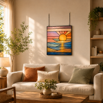 Ocean Sunrise Stained Glass Suncatcher Pattern, Coastal Window Panel Design, Seascape Sun Art Template, Beach House Decor, Digital Download - Image 5
