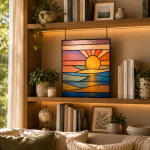 Ocean Sunrise Stained Glass Suncatcher Pattern, Coastal Window Panel Design, Seascape Sun Art Template, Beach House Decor, Digital Download - Image 2