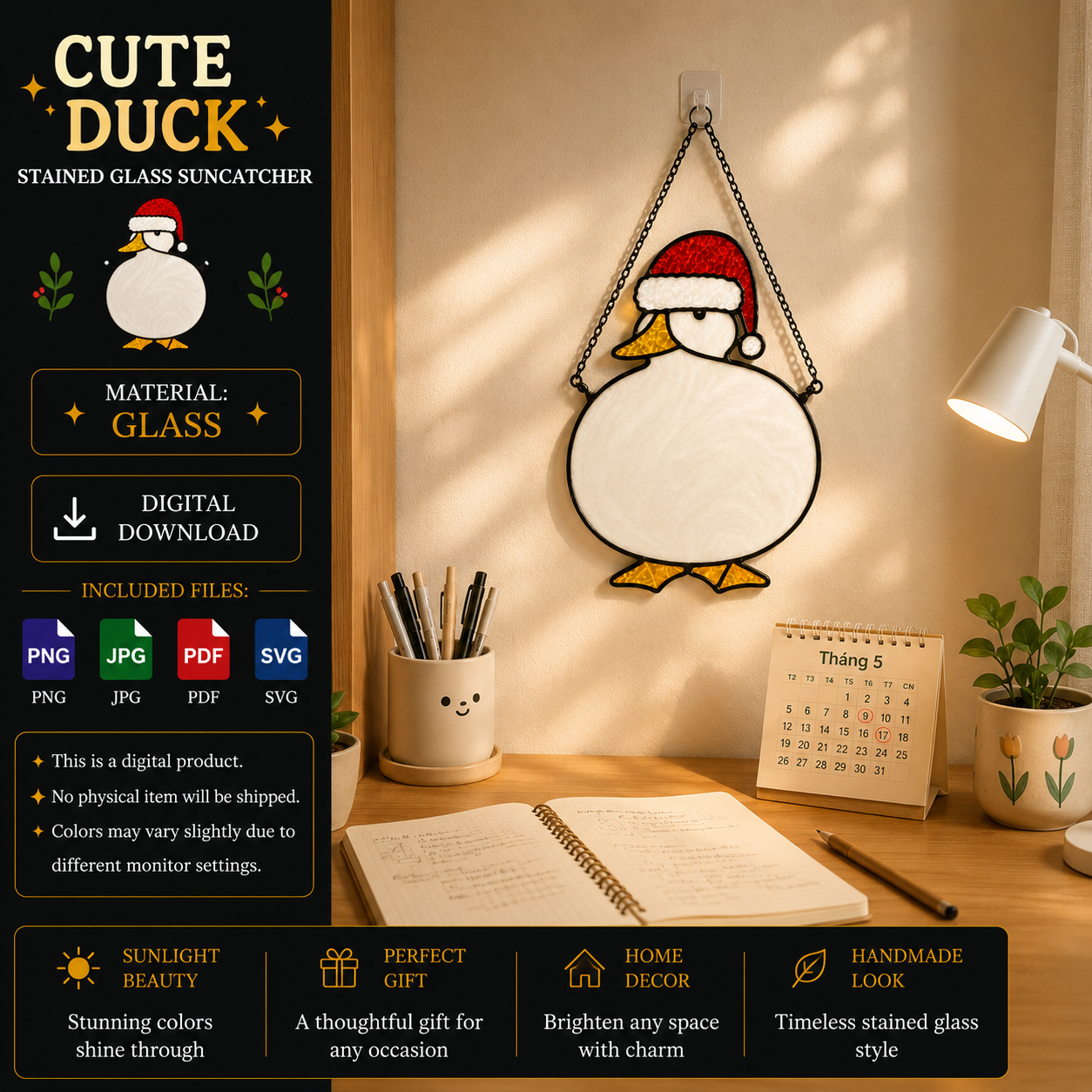 ChatGPT Image Jun 10, 2026, 07_48_06 PM Cute Duck Stained Glass Suncatcher Pattern, Christmas Duck Window Hanging Design, Holiday Glass Art Template, Winter Decor, Digital Download - Image 1
