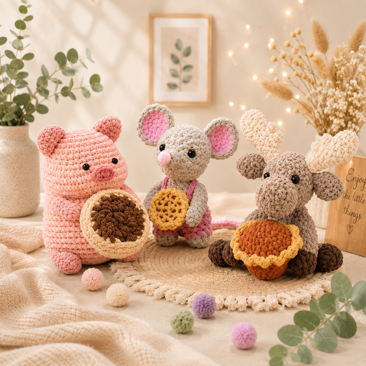 ChatGPT Image Jun 10, 2026, 07_49_15 PM Cozy Critter Treats Amigurumi Crochet Pattern Set – Pig, Mouse & Moose PDF, 3 in 1 Cute Animal Crochet Pattern - Image 1