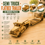 Semi Truck Flatbed Trailer 3D Wooden Puzzle Laser Cut File | Big Rig Model Kit for Glowforge Xtool CNC | Svg Dxf Pdf