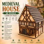 Medieval House 3D Puzzle Laser Cut File | Tudor Cottage RPG Terrain for DnD Tabletop Scenery | Svg Dxf Pdf - Image 2