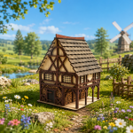 Medieval House 3D Puzzle Laser Cut File | Tudor Cottage RPG Terrain for DnD Tabletop Scenery | Svg Dxf Pdf - Image 4