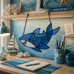Deep Blue Shark Stained Glass Suncatcher Pattern, Ocean Shark Window Hanging, Coastal Beach Decor, Marine Life Gift - Image 2