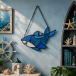 Deep Blue Shark Stained Glass Suncatcher Pattern, Ocean Shark Window Hanging, Coastal Beach Decor, Marine Life Gift - Image 3