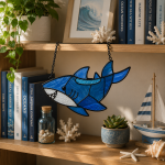 Deep Blue Shark Stained Glass Suncatcher Pattern, Ocean Shark Window Hanging, Coastal Beach Decor, Marine Life Gift - Image 5