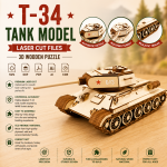 T-34 Tank 3D Laser Cut File | WWII Soviet Military Vehicle Wooden Model Kit for Glowforge Xtool CNC | Svg Dxf Pdf