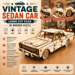 Vintage Sedan Car 3D Wooden Puzzle Laser Cut File | Classic Car Model Kit for Glowforge Xtool CNC | Svg Dxf Pdf